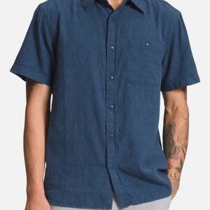 The North Face Loghill Jacquard Short Sleeve Hiking Shirt Blue Mens Size Lg Hemp